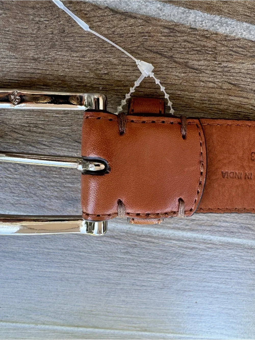 Cole Haan Brown Leather Belt with Polished Silver Buckle Mens 34